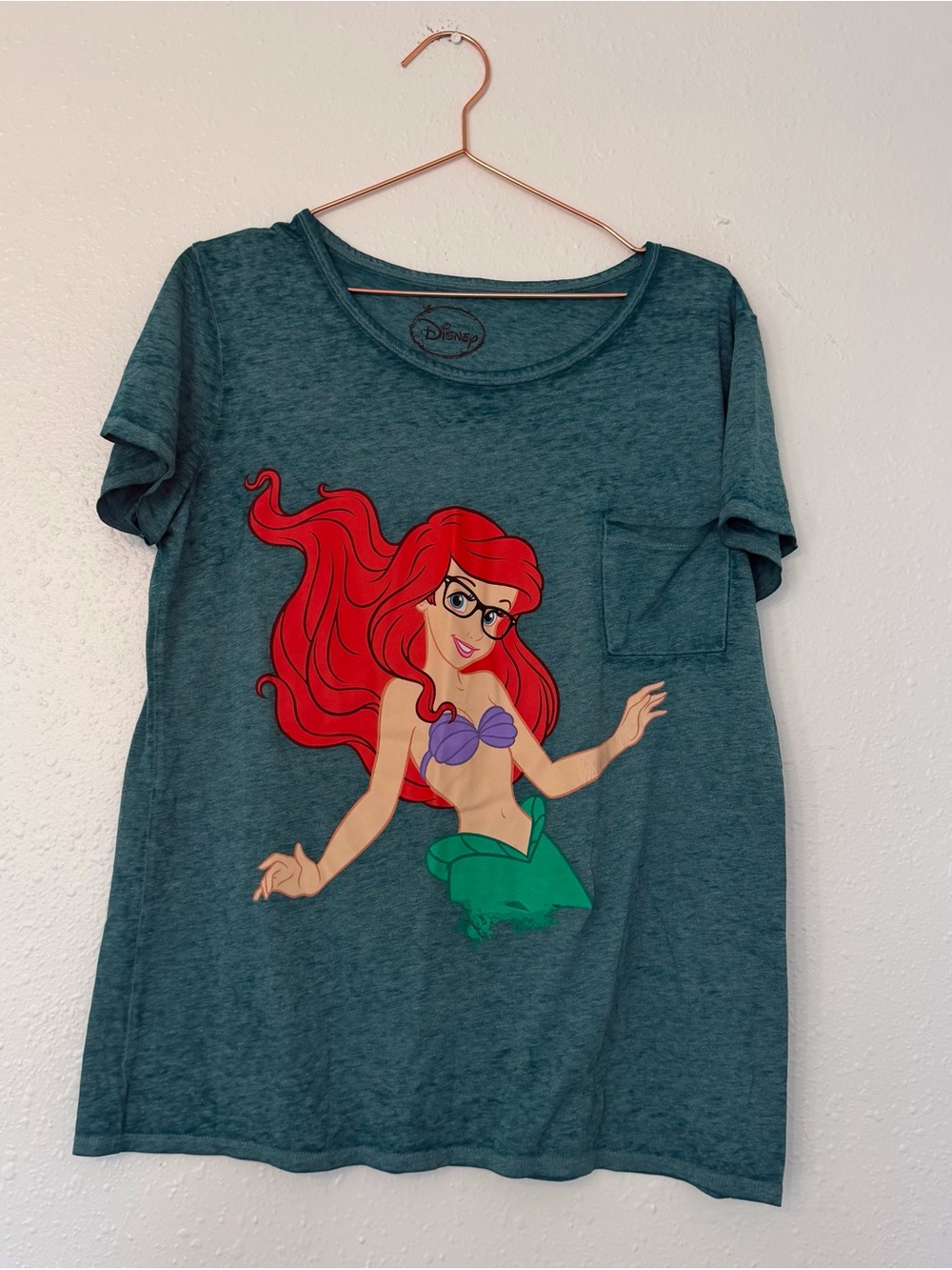Disney Ariel Pocket Tee - Teal Green with Red Graphic